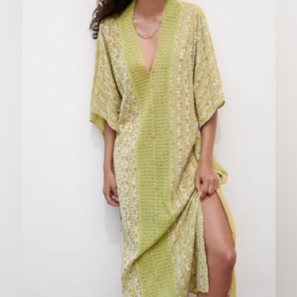 ZARA EMBROIDERED GREEN LONG TUNIC DRESS 7521/077
